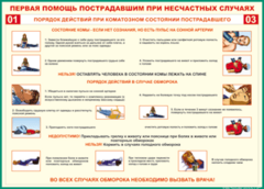 Таблица "Порядок действий при коматозном состоянии пострадавшего" (100х140 сантиметров, винил) - fgospostavki.ru - Сочи