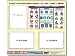 Стенд информационный "Правила техники безопасности в кабинете химии" (75х70, 3 кармана) - fgospostavki.ru - Сочи